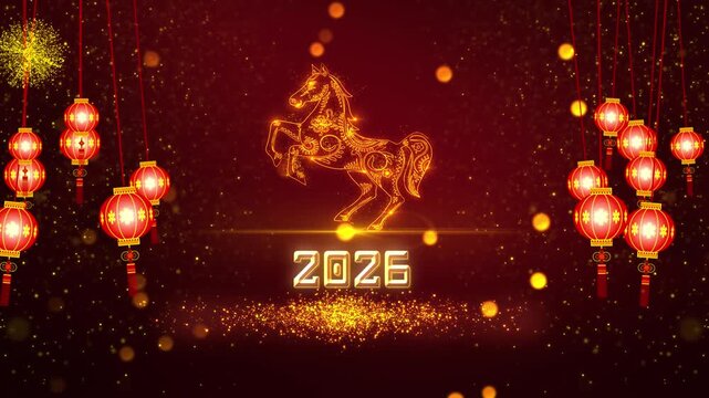 4K Resolution, 3840x2160 Pixels, Chinese New Year 2026 Wishes Background, 2026 Year of Horse Background Animation, Useful for Chinese Events, Chinese New Year Wishes, Chinese New Year Greetings