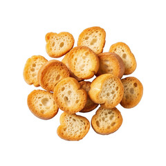 Pile of small round toasted bread slices with airy texture cracker biscuit