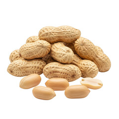 Pile of unshelled and shelled peanuts a food