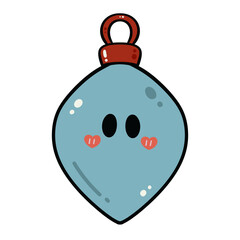 Blue ornament ball with cute spooky face doodle