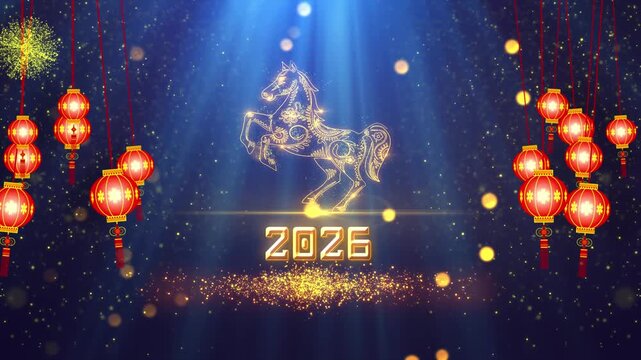 4K Resolution, 3840x2160 Pixels, Chinese New Year 2026 Wishes Background, 2026 Year of Horse Background Animation, Useful for Chinese Events, Chinese New Year Wishes, Chinese New Year Greetings