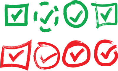Hand-Drawn Check Marks and Tick Boxes – Red & Green Brush Style Icons