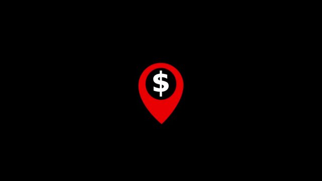 Pin icon with a dollar sign jumps in place. Useful for location based services, financial apps, or business delivery videos.