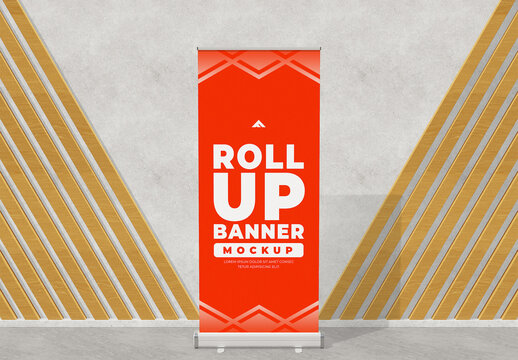 Large Roll Up Banner Mockup with Abstract Geometric Design for Exhibition and Event