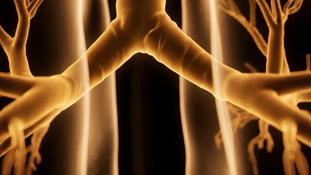 Close-Up of Lungs Showing Intricate Vascular Network with Glowing Blood Flow for Medical Education, Health Awareness, Science Blogs, Healthcare Presentations, and Animation Projects