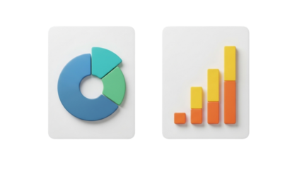 3D Financial Analysis Document Variations Isolated on Transparent Background