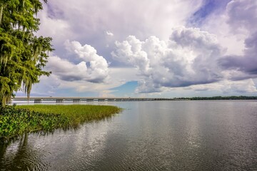 Scenic View of Howey Bridge Crossing Lake Harris in Central Florida