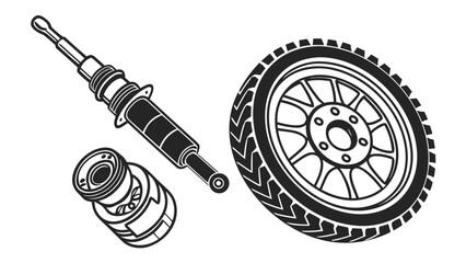 Illustration of a car shock absorber and tire, concept of automotive parts and maintenance perfect for automotive industry and repair shops