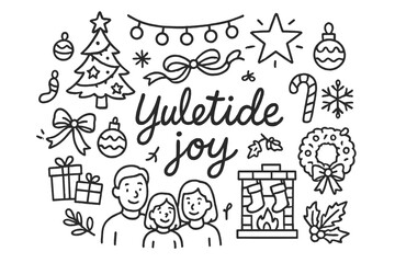 Yuletide Doodle Celebration. Yuletide joy. Hand-drawn doodle illustration of Yuletide joy. Christmas tree,