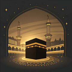 minimal kaaba with masjid al haram view golden li