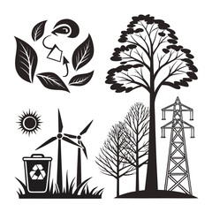 Illustration of environmental and renewable energy elements this image represents sustainability, clean energy, and the importance of protecting the planet