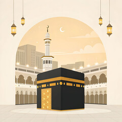 minimal kaaba with masjid al haram view golden li