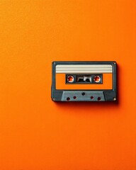 Fototapeta premium Vintage Orange Cassette Tape on Orange Background