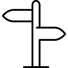 Simple Line Art Icon of a Black and White Two Way Street Sign Post with Arrow Shapes Pointing Left and Right on a Transparent Background