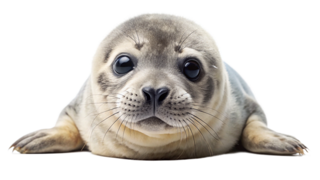 harbour-seal-pup-lying-down--staring isolated on white background