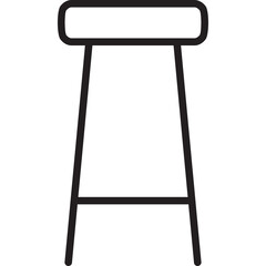 Simple Line Art Bar Stool With Four Legs And A Rectangular Seat On A Transparent Background