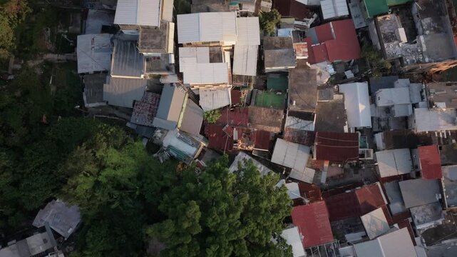 Top View of Lei Yue Mun Hillside Fishing Village at Dusk