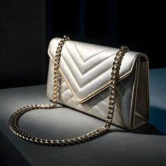 modern luxury clutch bag with metallic chain cin