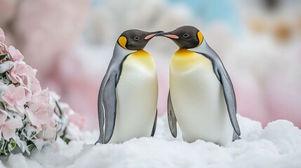 Two Emperor Penguin Chicks Standing on Snow in Antarctica.
