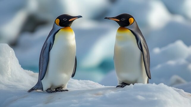 Two Emperor Penguin Chicks Standing on Snow in Antarctica. - Powered by Adobe
