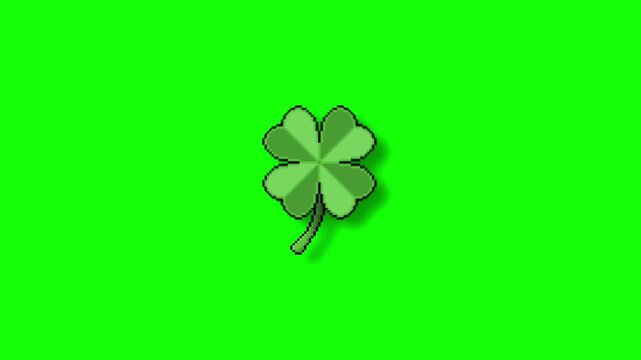 Seamless Loop Retro Pixel Art Animation of a Green Clover Leaf Rotating
