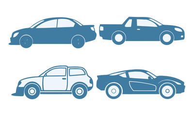Set of Black Car Silhouettes and Vehicle Icons