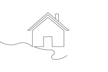 Minimal line art illustration of a house showing modern design and simplicity on a white background