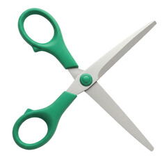 Green handled scissors with sharp blades for cutting various materials.