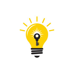 Illustration of a yellow lightbulb with a key inside, symbolizing ideas and solutions.