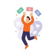 Floating Coupons, Coupons floating in air around shopper