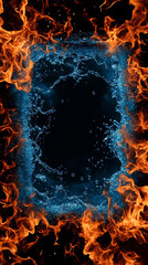 Vibrant blue cold water frame border with dynamic splashes surrounding an empty center. The bold, fiery water effect creates a dramatic, high-energy visual for creative or promotional designs.
