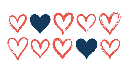 Collection of hand drawn heart shapes in various colors and styles for design projects