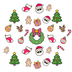 Cute Christmas Pattern Illustration – Kawaii Holiday Icons for Festive Design.