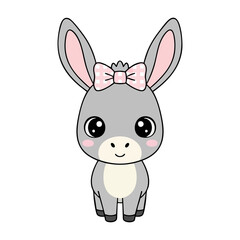 Obraz premium Cute Baby Donkey with Pink Gingham Bow Clipart