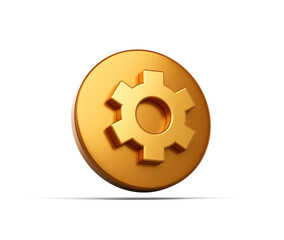 Obraz premium 3D golden settings icon on white background, representing options control. 3D illustration