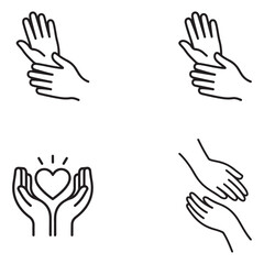 Obraz premium Set of line art icons representing mental support and helping hands silhouette