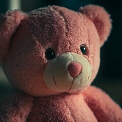 Close up of a pink teddy bear cute stuffed animal plush toy for kids gift birthday present valentine's day