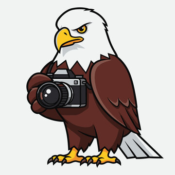 Cartoon Eagle Photographer Holding Camera.