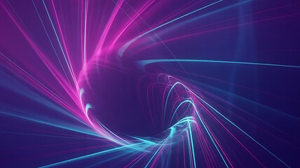 Abstract swirling tunnel of neon light trails in shades of pink and blue against a dark background