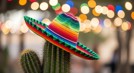Colorful Sombrero on Cactus at Fiesta.