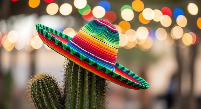 Colorful Sombrero on Cactus at Fiesta.