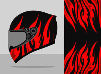 helmet wrap design with black and red fire color theme