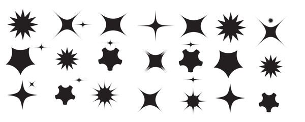 Abstract Star Burst and Sparkle Shape Icon Set. Black Retro Sunburst, Firework Symbol Collection. set of vector sparkling stars icon. abstract shining flash symbol. Set of star shapes and shining star