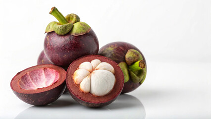 Some Mangosteen with mangosteen slice in white background