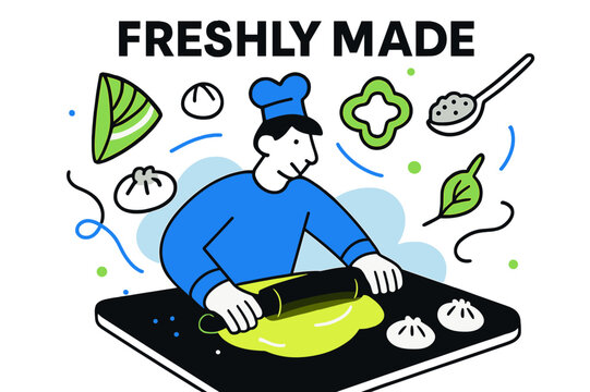 Glowing Dumpling Creation. Making homemade dumplings from scratch with meat or vegetables. Character rolling