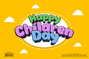 Editable 3D text effect Happy Children day template style