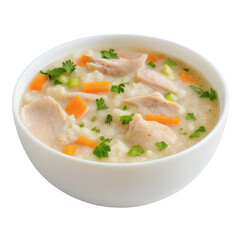 Comforting chicken and rice soup with carrots and parsley