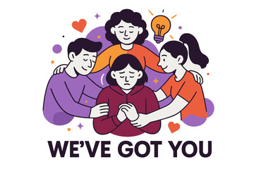 Supportive Friendship Circle. Friends supporting each other through tough times. Group of glowing friends