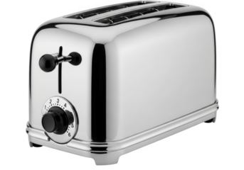 Shiny chrome two slice retro toaster isolated on transparent background