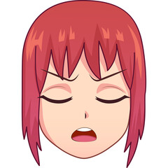Pixel Art Anime Girl Face with Pink Hair and Closed Eyes Showing Disappointment and Frustration with Open Mouth and Furrowed Eyebrows Isolated on Transparent Background